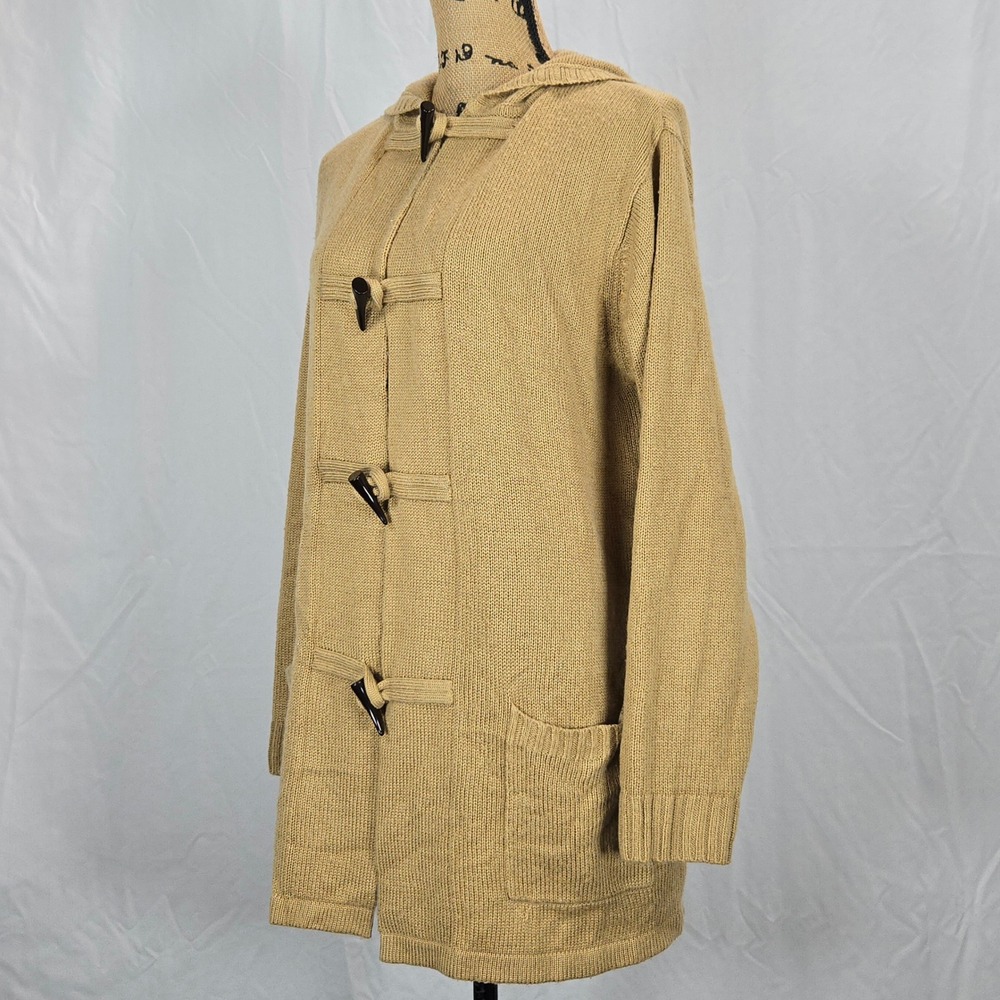 Karen Scott Women Beige Toggle Hooded Knit Cardigan L Vintage Y2K Soft Academia